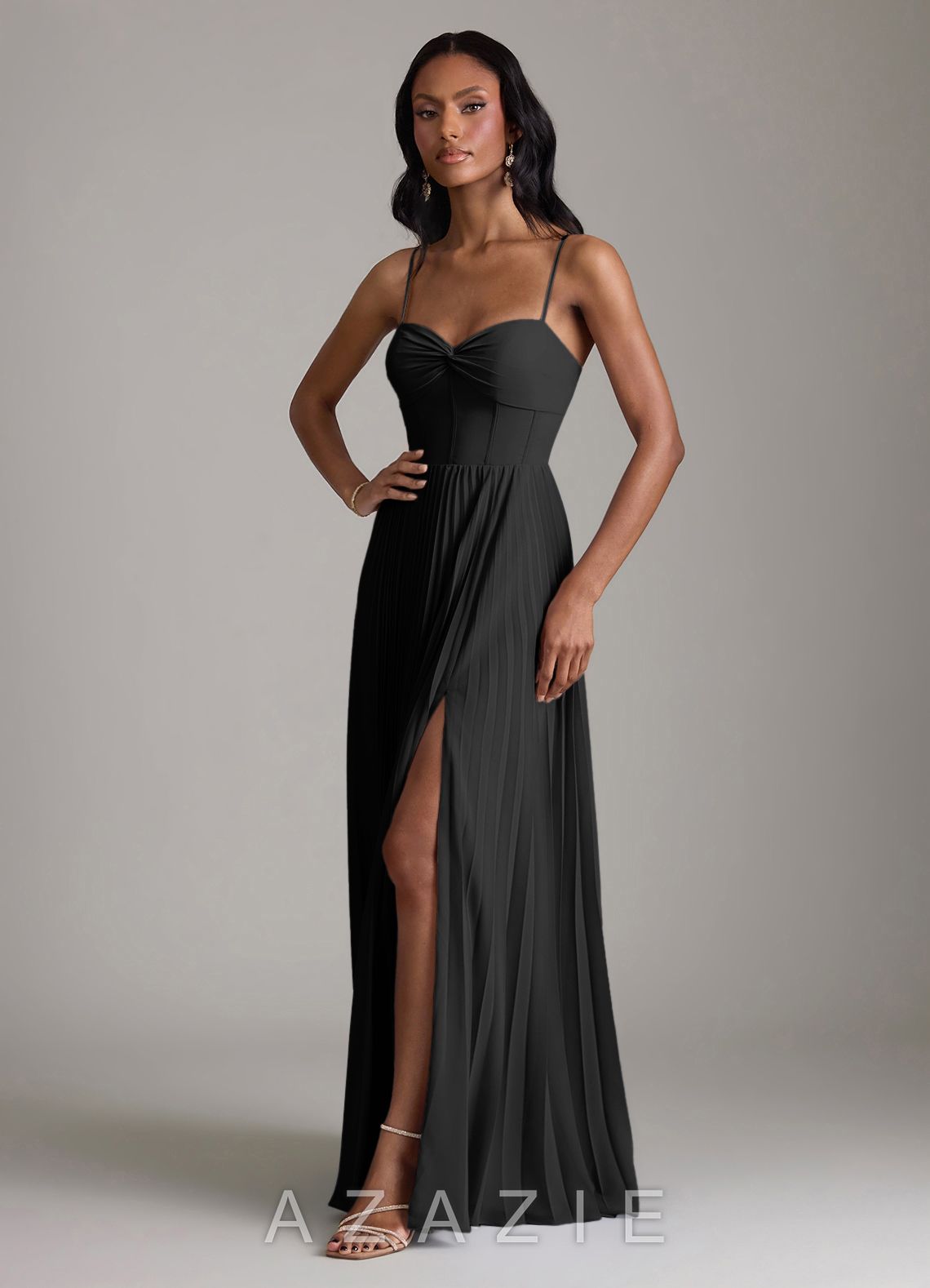Azazie Akiko Black A-Line Sweetheart Neckline Chiffon Dress black