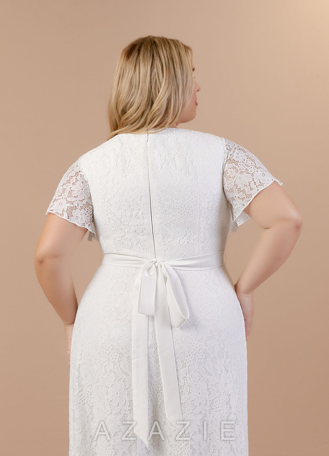 Azazie Lanei Wedding Dress Diamond White A-Line V-Neck Lace Dress diamond_white