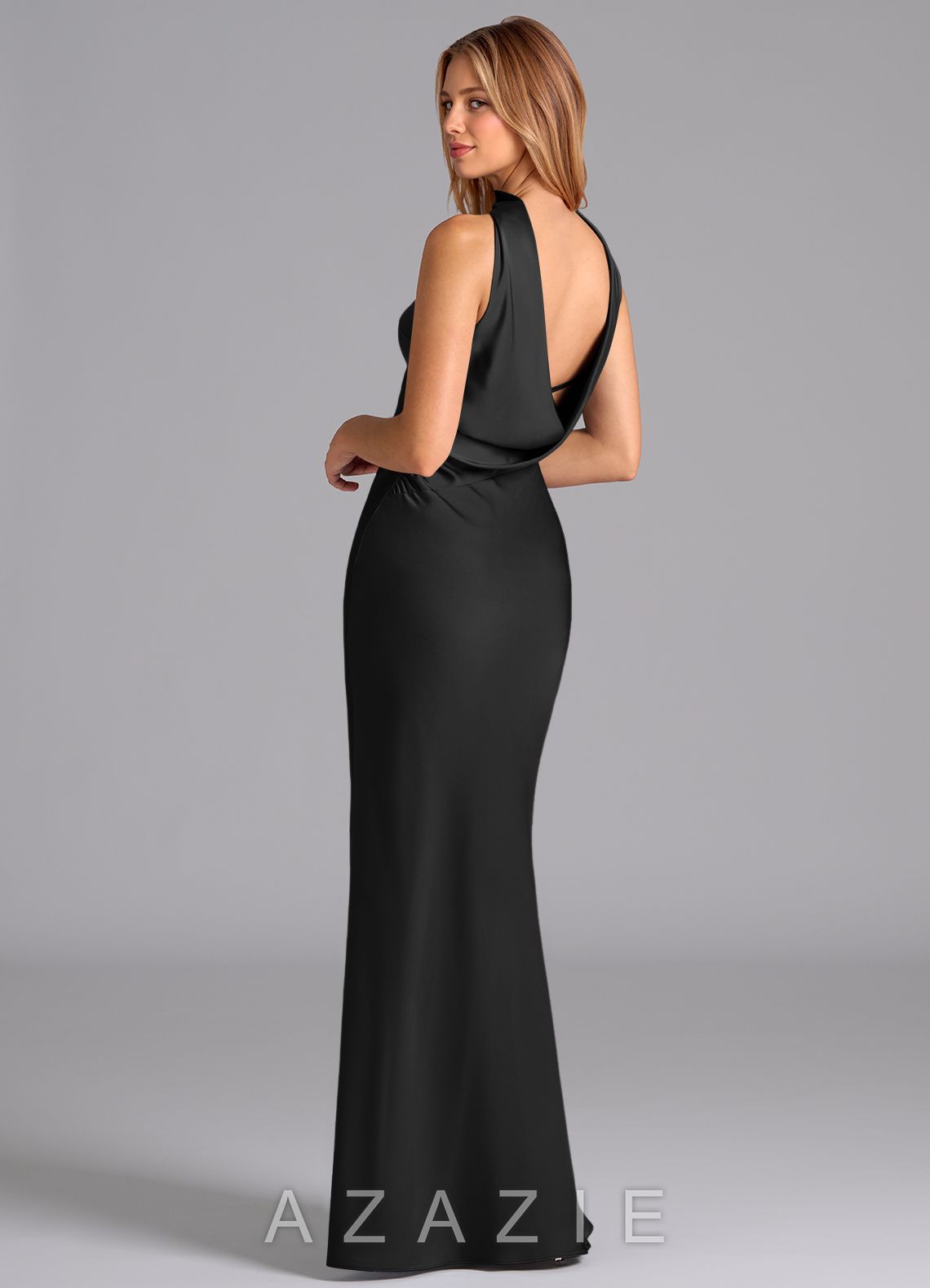 Azazie Lusinda Black Mermaid Strapless Stretch Satin Dress black