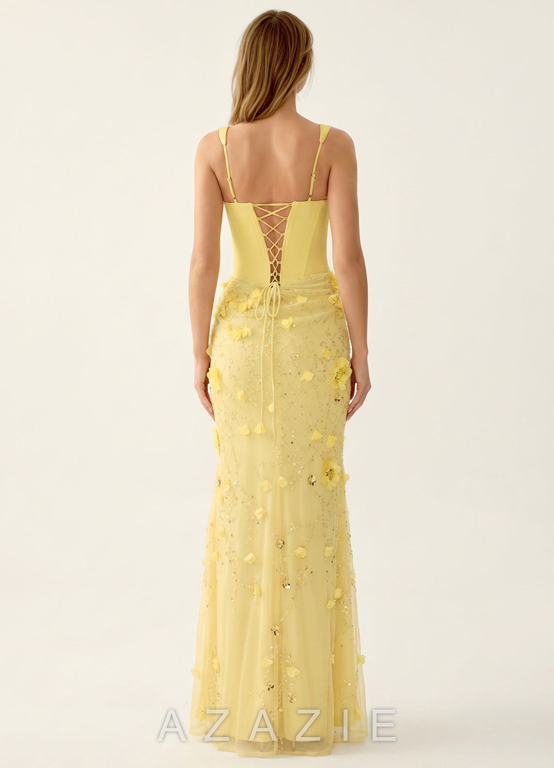Belinda Yellow 3D Flowers Corset Lace Up Back Mermaid Prom Dress  sp_yellow_#yw340