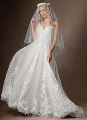 Garden Flower Crown Waist Length Veil  diamond_white