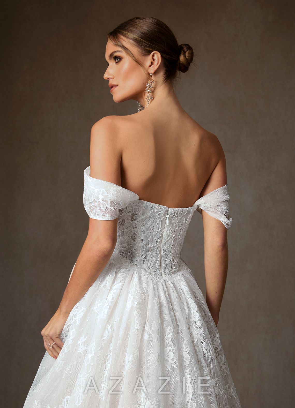 Azazie Justice Diamond White Ball-Gown Off the Shoulder Lace Dress