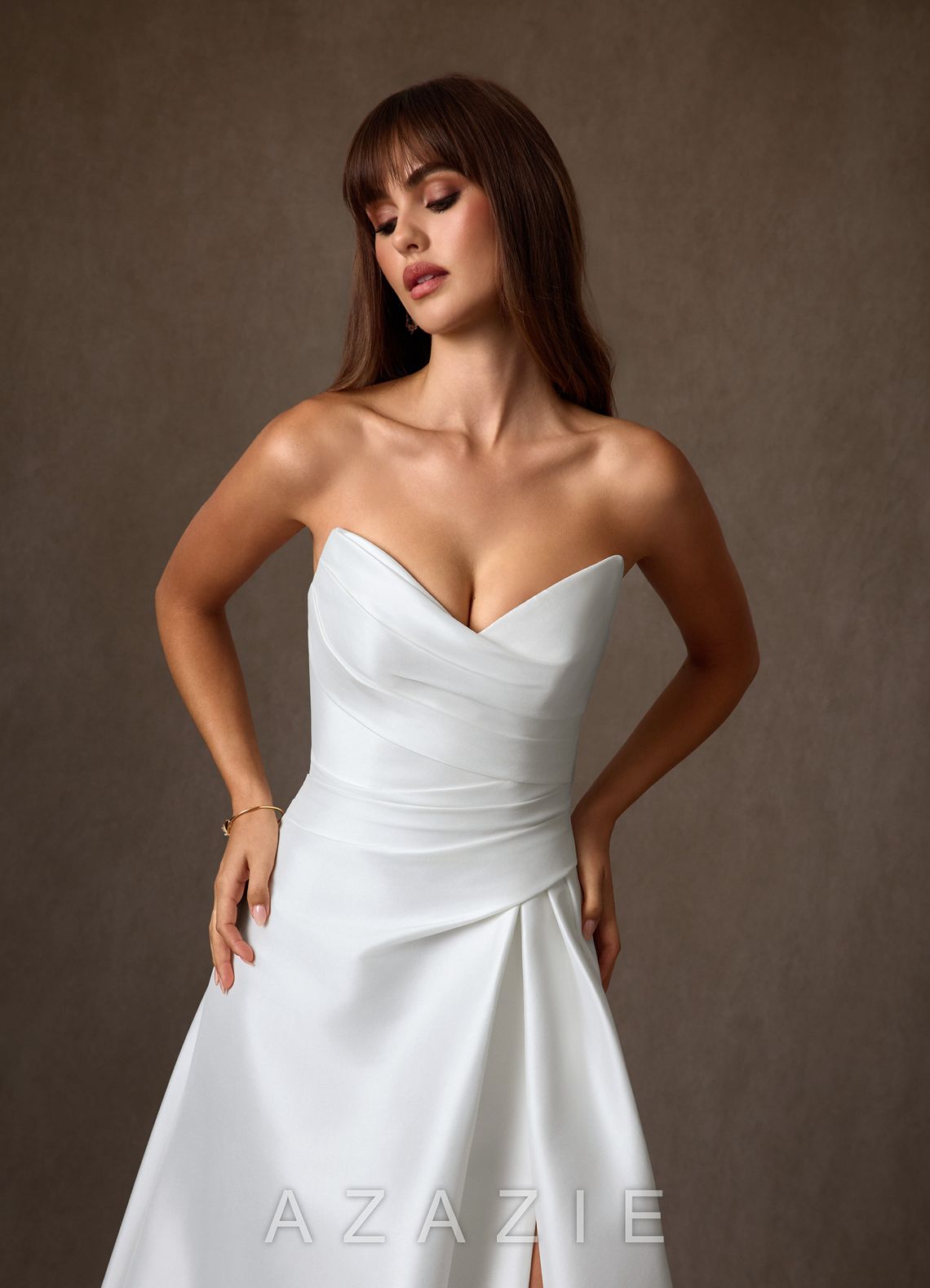 Azazie Adinah Diamond White A-Line Strapless Mikado Dress diamond_white