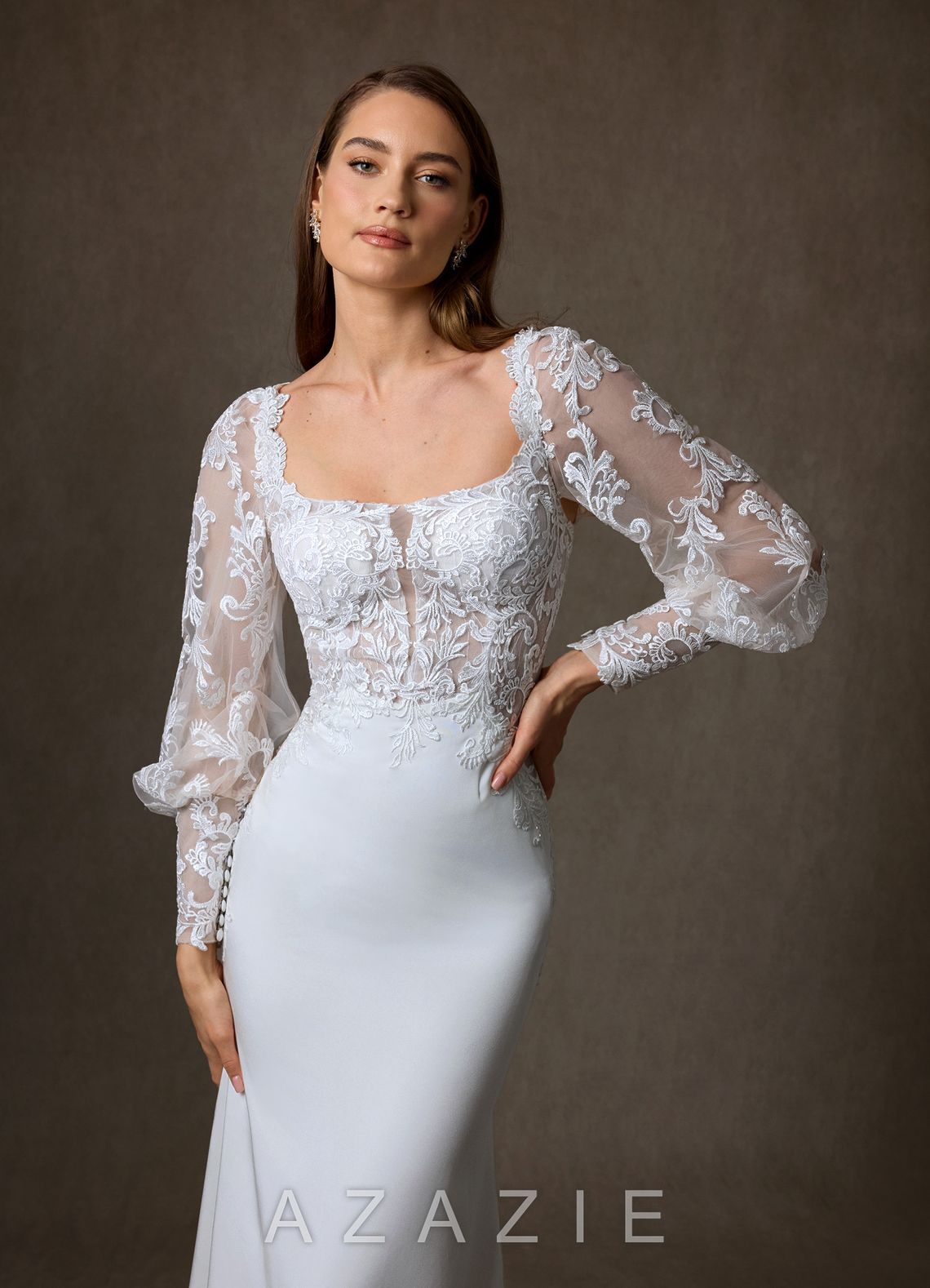 Azazie Isadora Diamond White Mermaid Lace Dress
