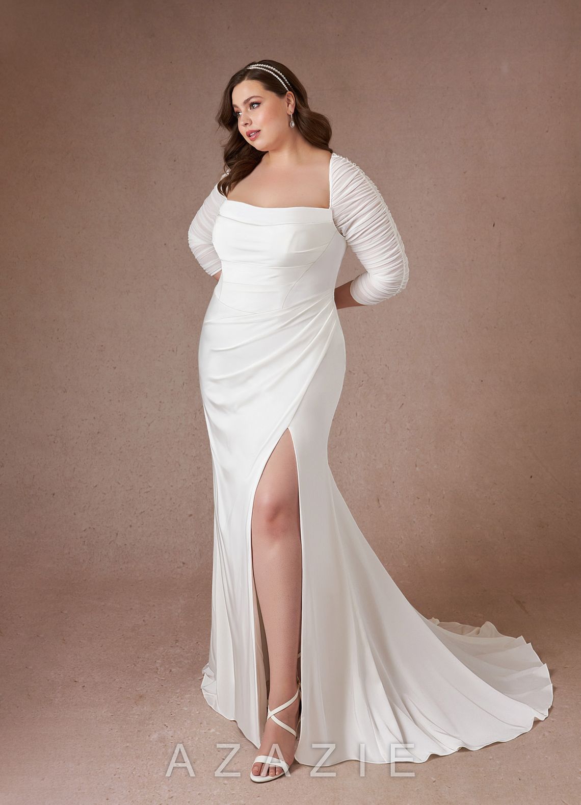 Azazie Marsella Wedding Dress Diamond White Mermaid Strapless Crepe Back Satin D