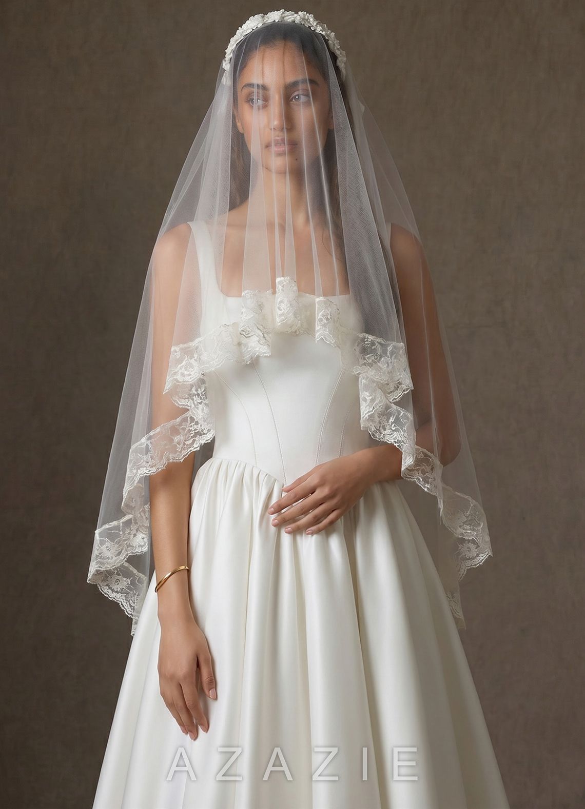 Romantic Floral Lace Shoulder Length Veil  diamond_white