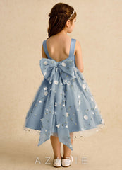 Azazie Bean Dusty Blue Ball-Gown Bow Tulle Dress dusty_blue