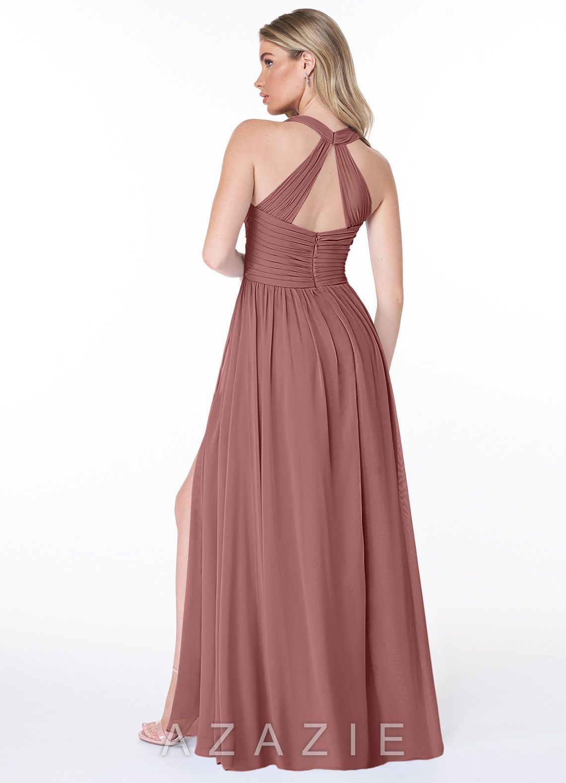Azazie Jaclyn Desert Rose A-Line Pleated Chiffon Dress desert_rose