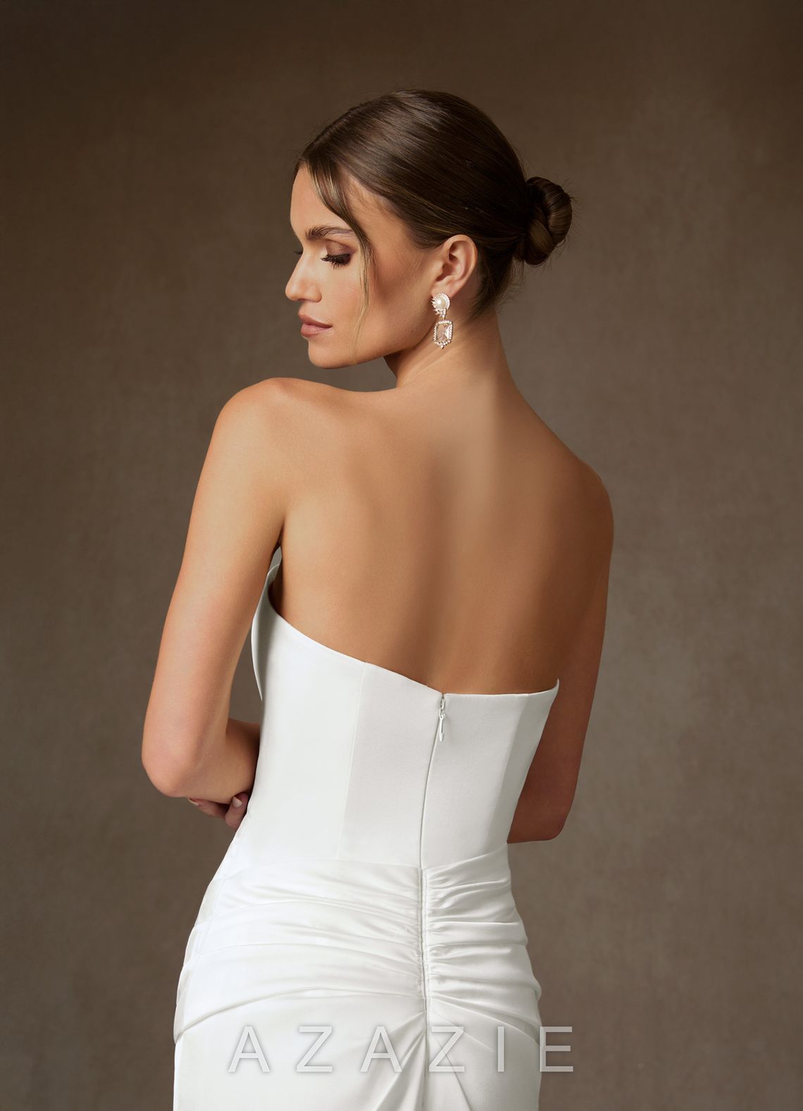 Azazie Begonia Diamond White Sheath Strapless Stretch Satin Dress diamond_white