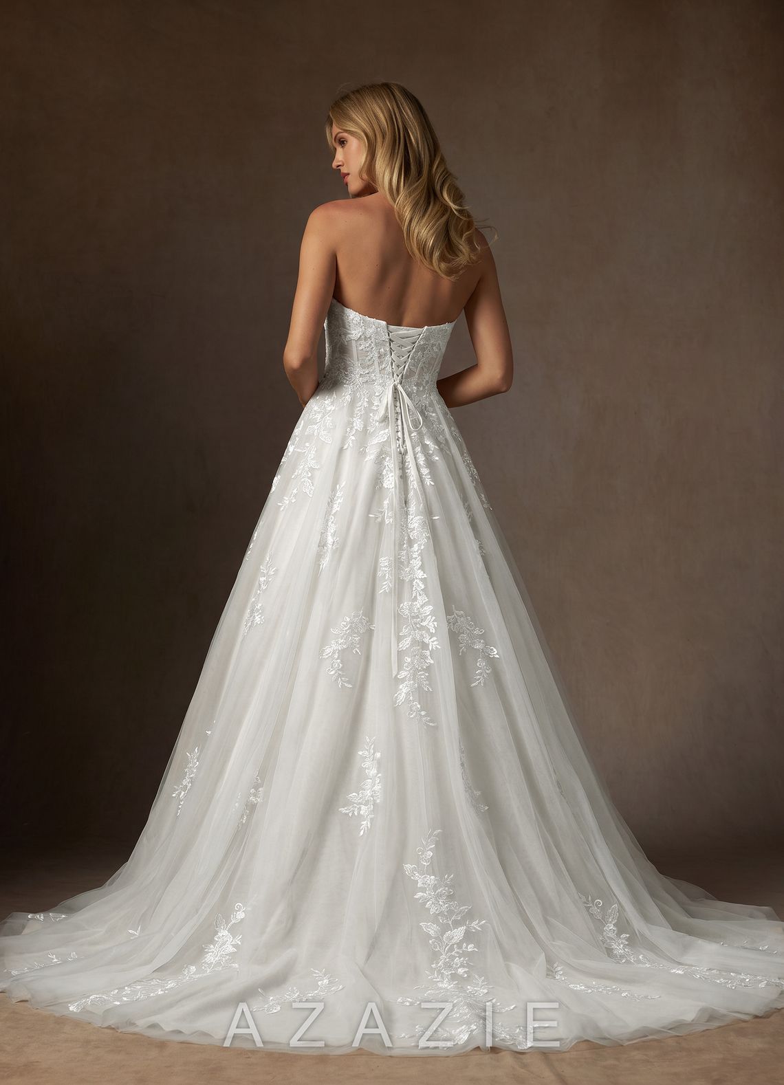Azazie Keri Diamond White Ball-Gown Strapless Lace Dress diamond_white