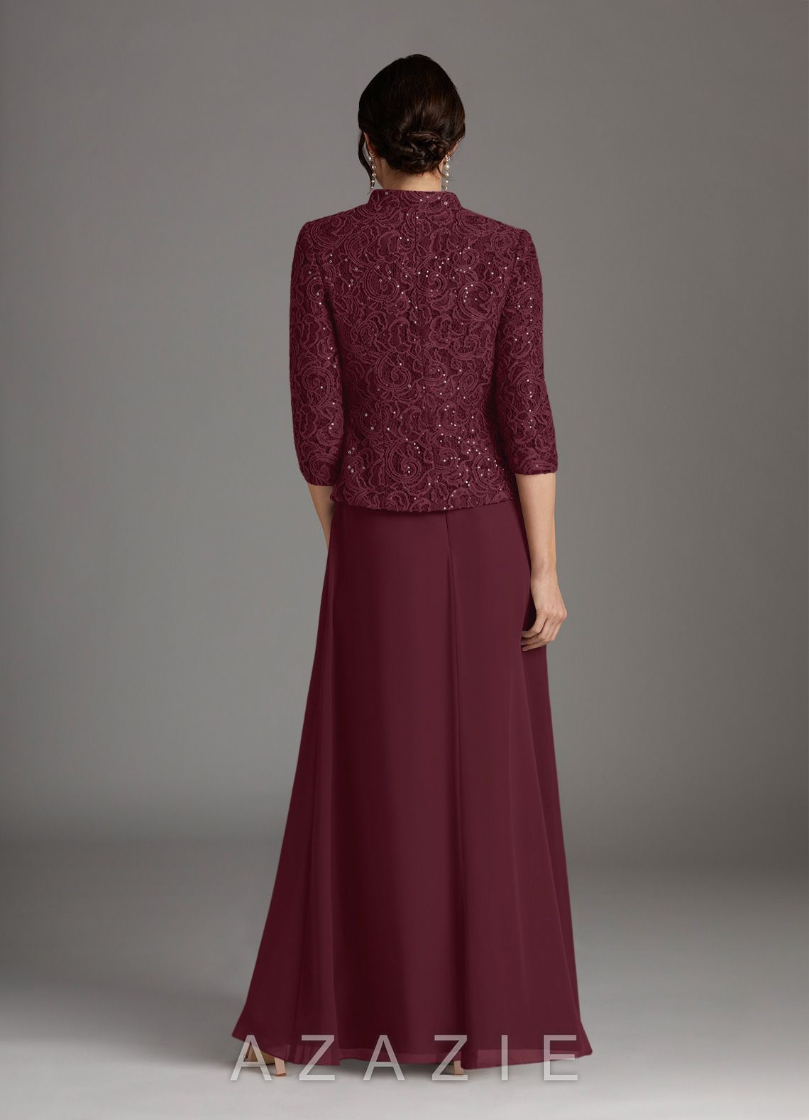 Azazie Cornelia Cabernet Sheath Square Neckline Sequins Chiffon Dress cabernet