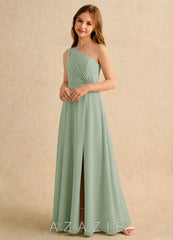 Azazie Puddles Girls Formal Dusty Sage A-Line One Shoulder Chiffon Dress dusty_sage
