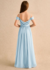 Azazie Shia Girls Formal Sky Blue A-Line Off the Shoulder Chiffon Dress