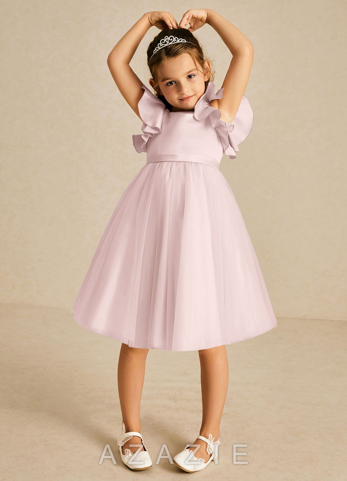 Azazie Kaeya Blushing Pink A-Line Bow Tulle Dress blushing_pink