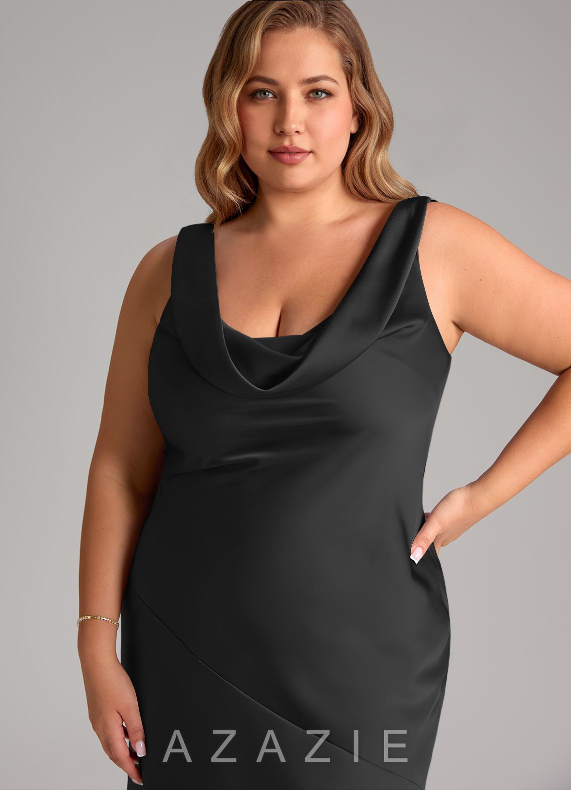 Azazie Rylina Black Mermaid Stretch Satin Dress black