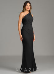 Azazie Akilah Black Mermaid One Shoulder Premium Stretch Jersey Dress black