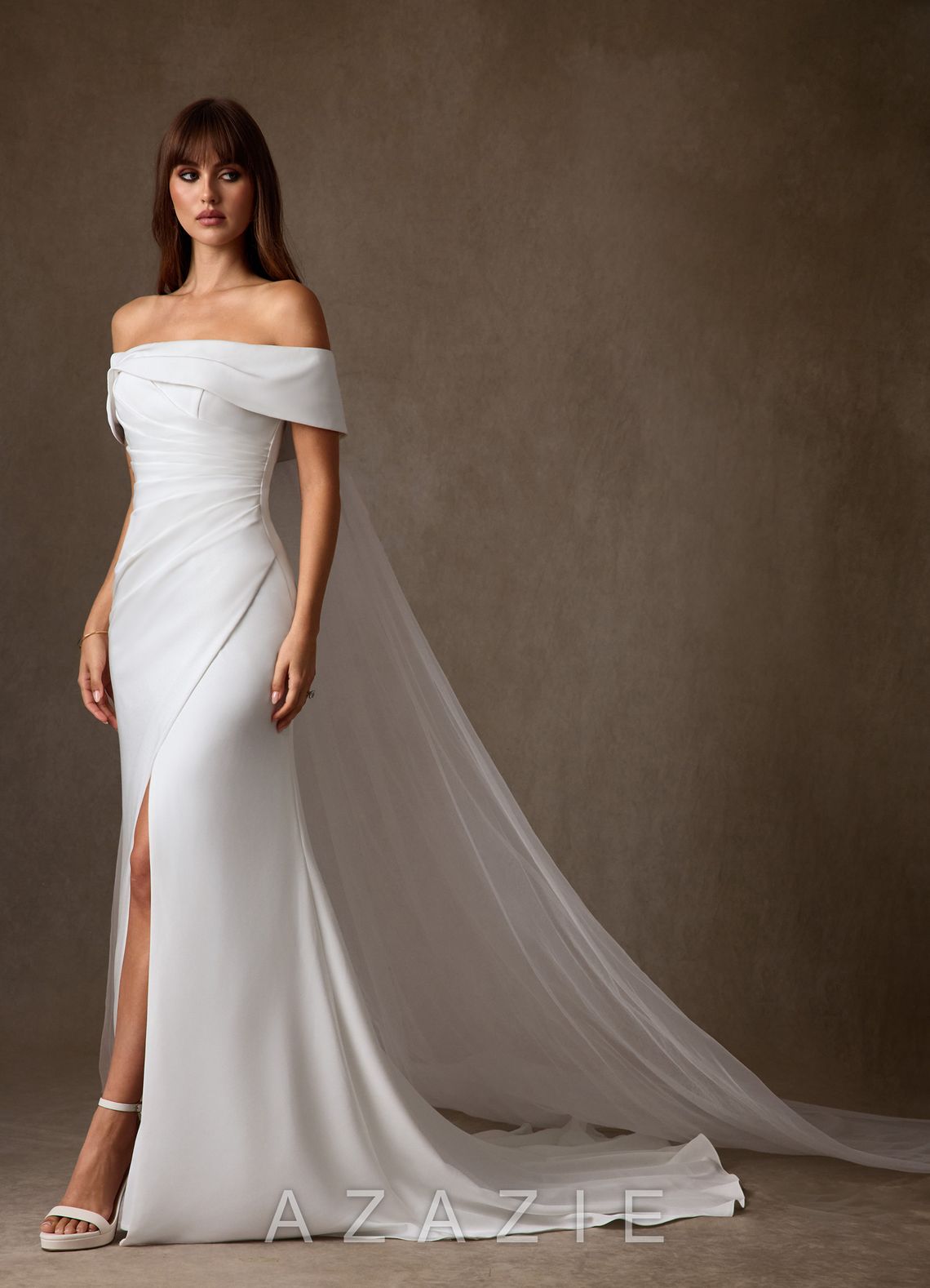 Azazie Chandler Diamond White Sheath Crepe Back Satin Dress diamond_white