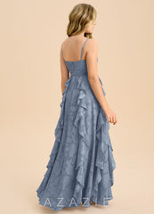 Azazie Peyton Junior Dusty Blue A-Line Pleated Floral Burnout Dress dusty_blue