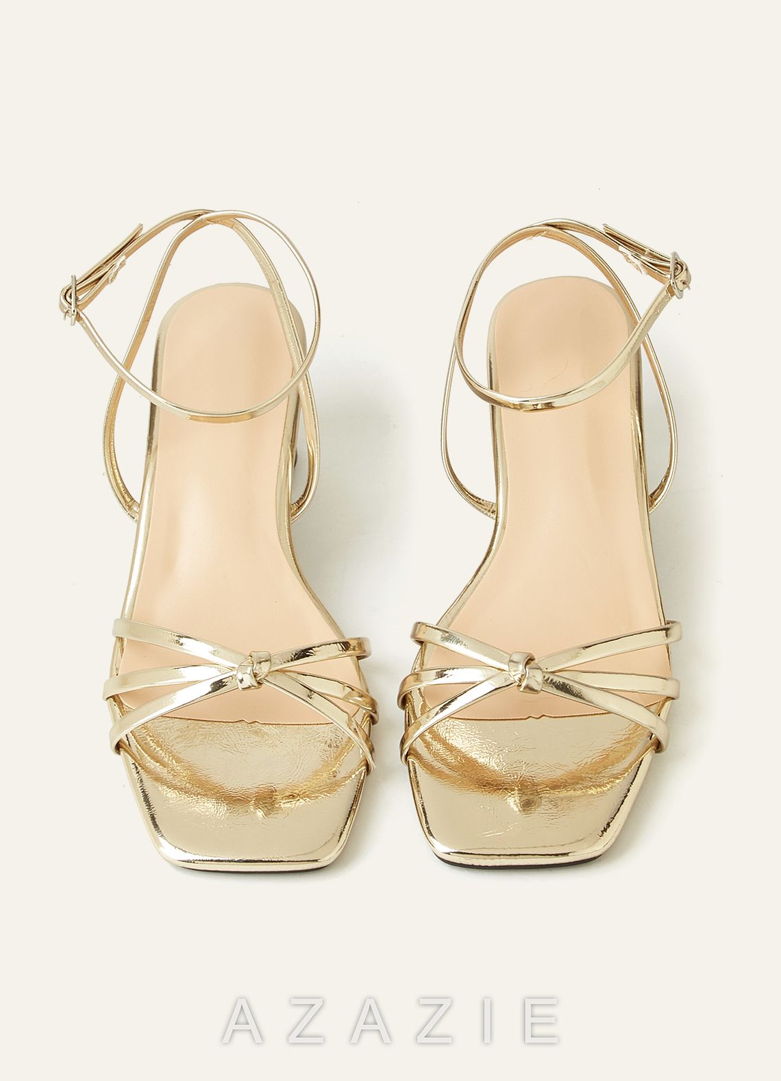 Metallic Knotted Ankle Strap Mid-Heel Sandals
