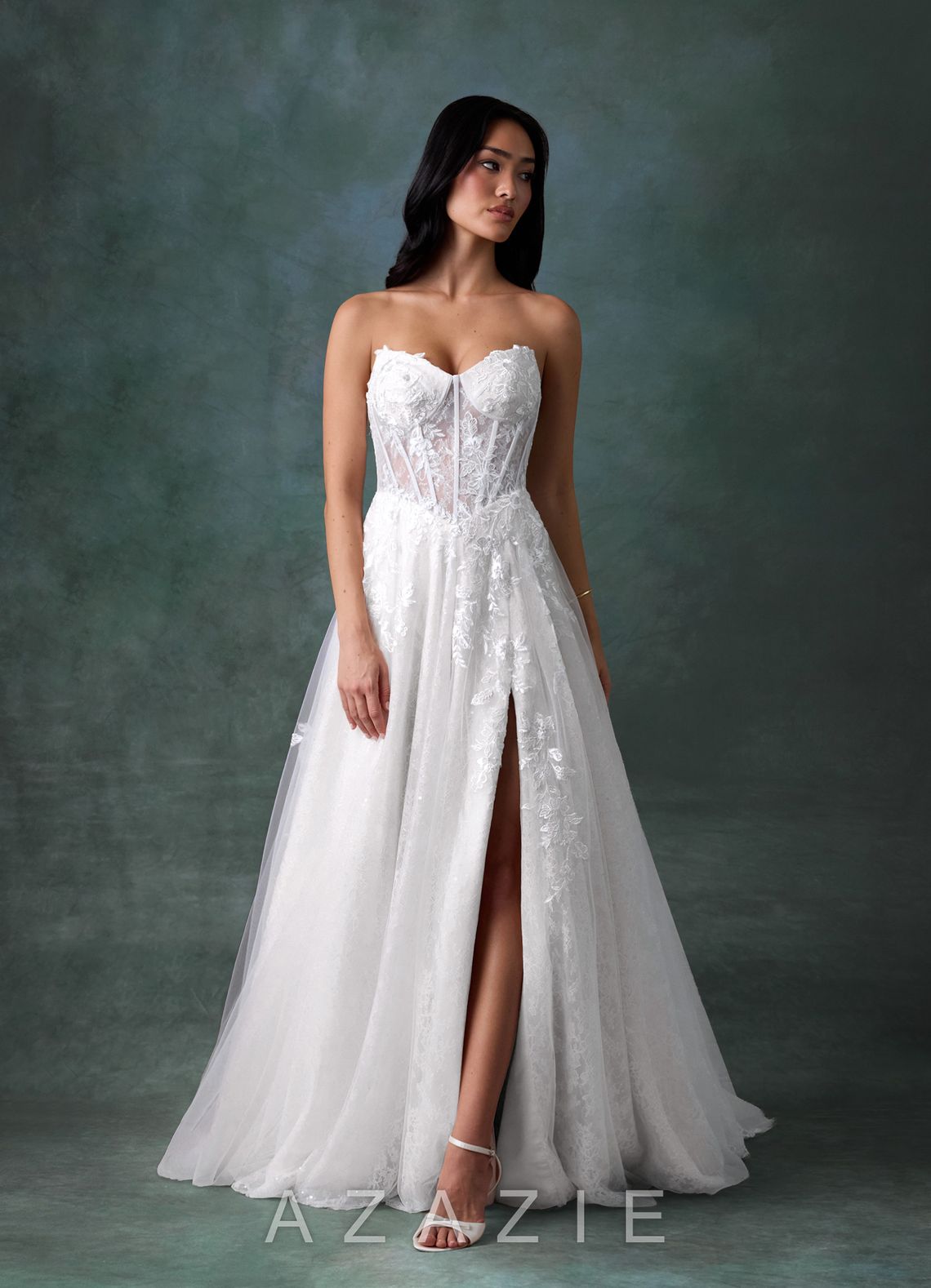Azazie Ivonnah Diamond White A-Line Strapless Tulle Dress