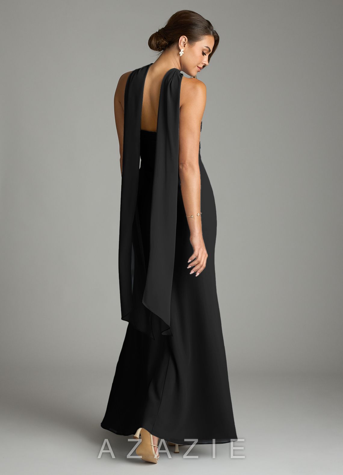 Azazie Saylor Black Mermaid Strapless Chiffon Dress black