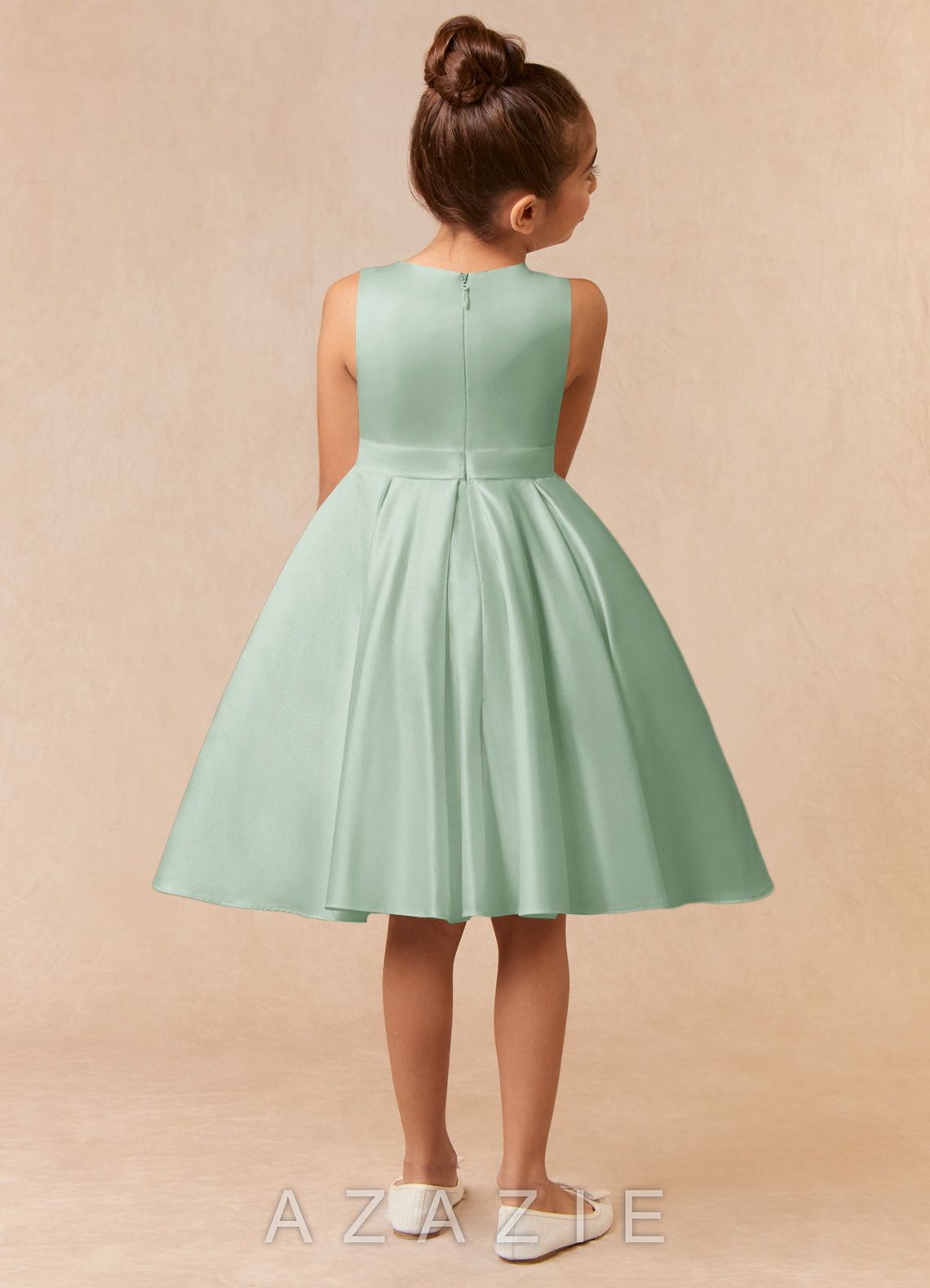 Azazie Coco Agave A-Line Bow Matte Satin Dress agave