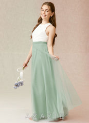 Azazie Albertine Junior Agave A-Line Lace Chiffon Dress agave
