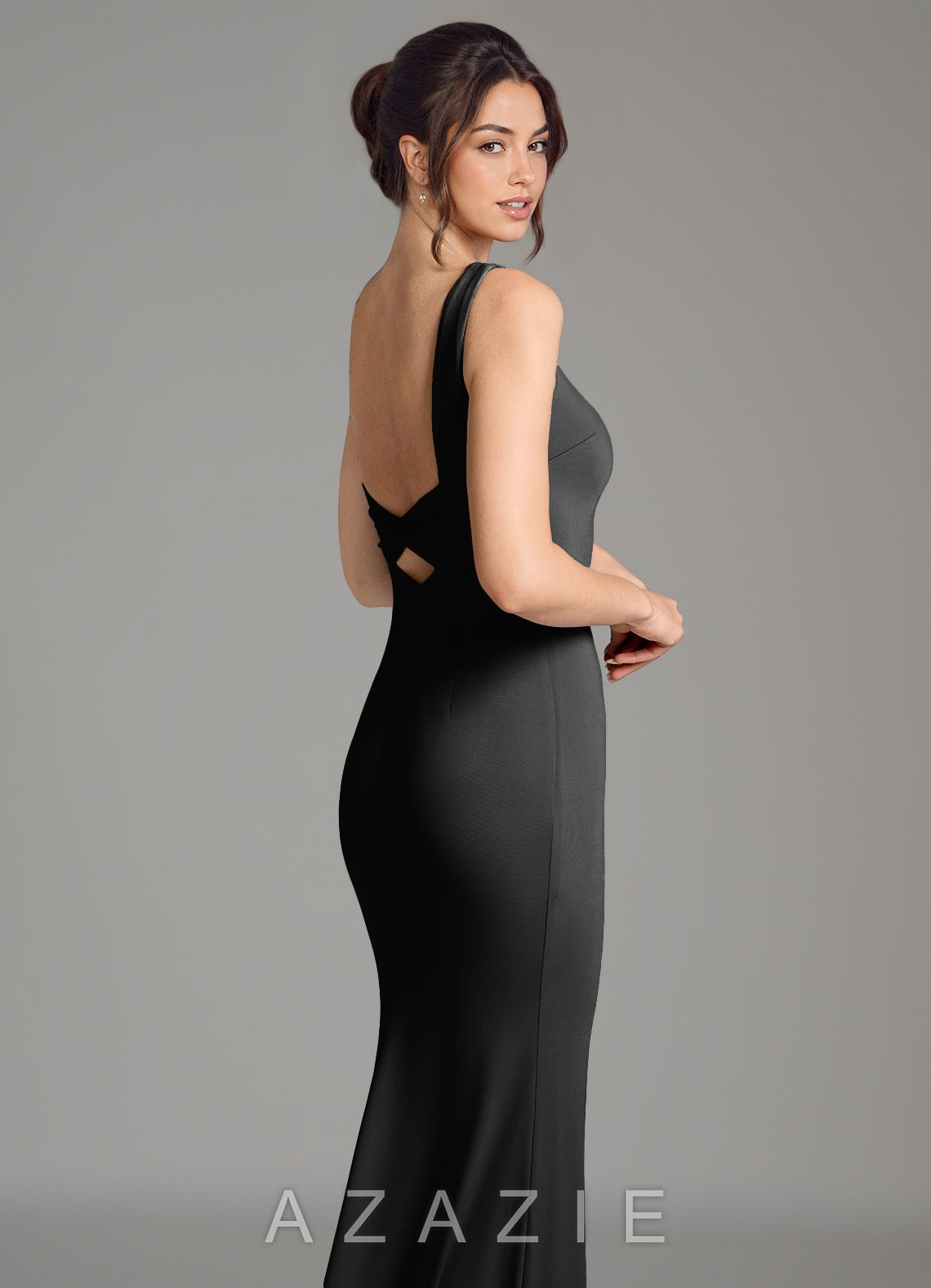 Azazie Gwen Black Mermaid Pleated Premium Stretch Jersey Dress black