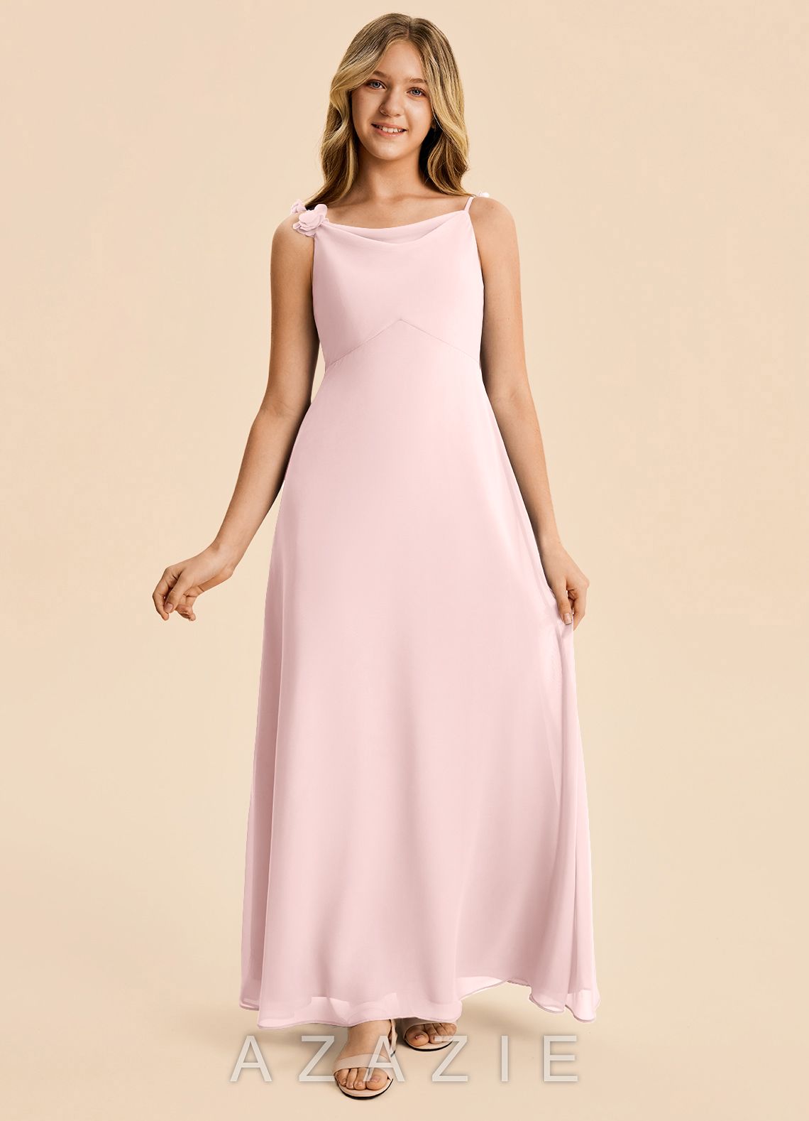 Azazie Gumdrop Junior Blushing Pink Empire Pleated Chiffon Dress blushing_pink