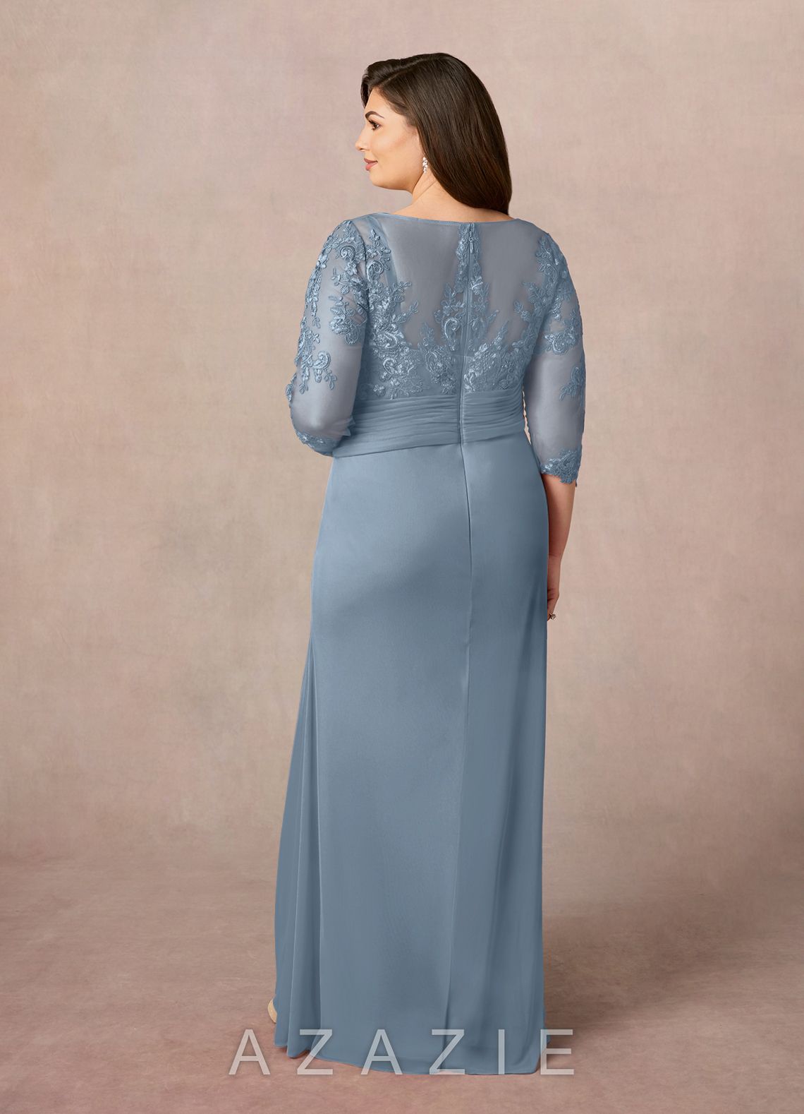 Azazie Fatemah Dusty Blue Mermaid Scoop Lace Lace Dress dusty_blue