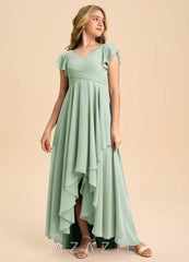 Azazie Caria Junior Agave A-Line Pleated Chiffon Dress agave