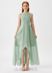 Azazie Lizette Junior Agave A-Line Pleated Chiffon Dress agave