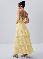 Araceli Lemon Sorbet Stretch 3D Flowers Lace Maxi Dress