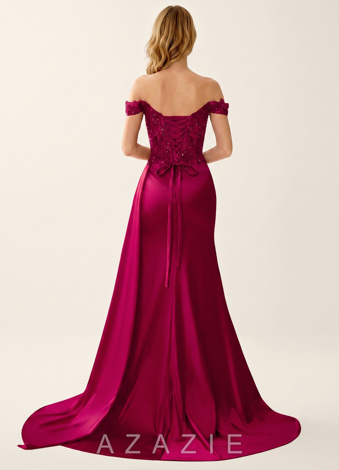 Melioramarisol Burgundy Lace Beading Corset Off-the-Shoulder Back Mermaid Prom D
