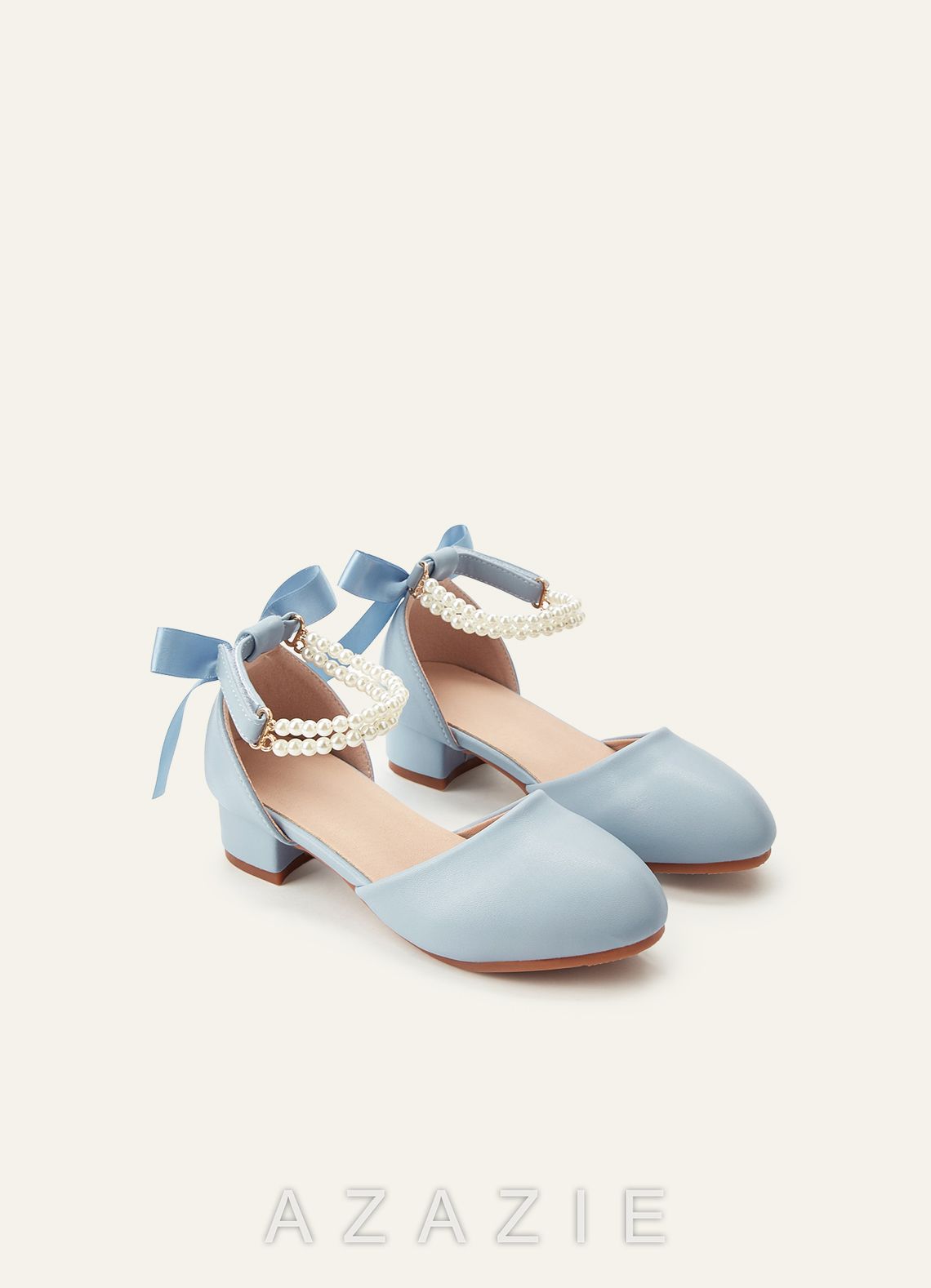Satin Bow Pearl Strap Girl's Block Heels for Little & Big Kids