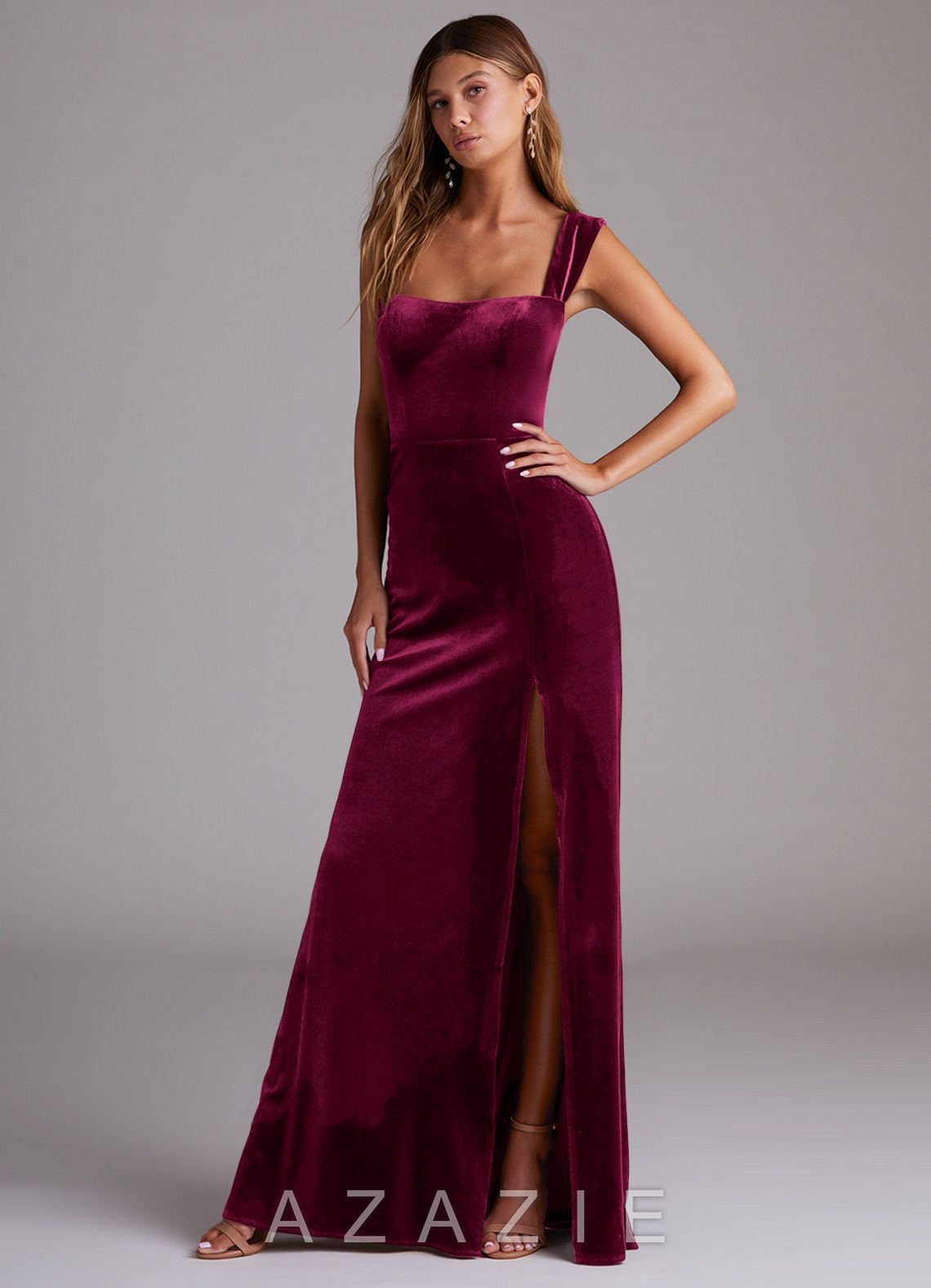 Azazie Junia Cabernet Sheath Off the Shoulder Velvet Convertible Dress cabernet