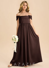 Azazie Hattie Junior Ganache A-Line Pleated Stretch Satin Dress ganache