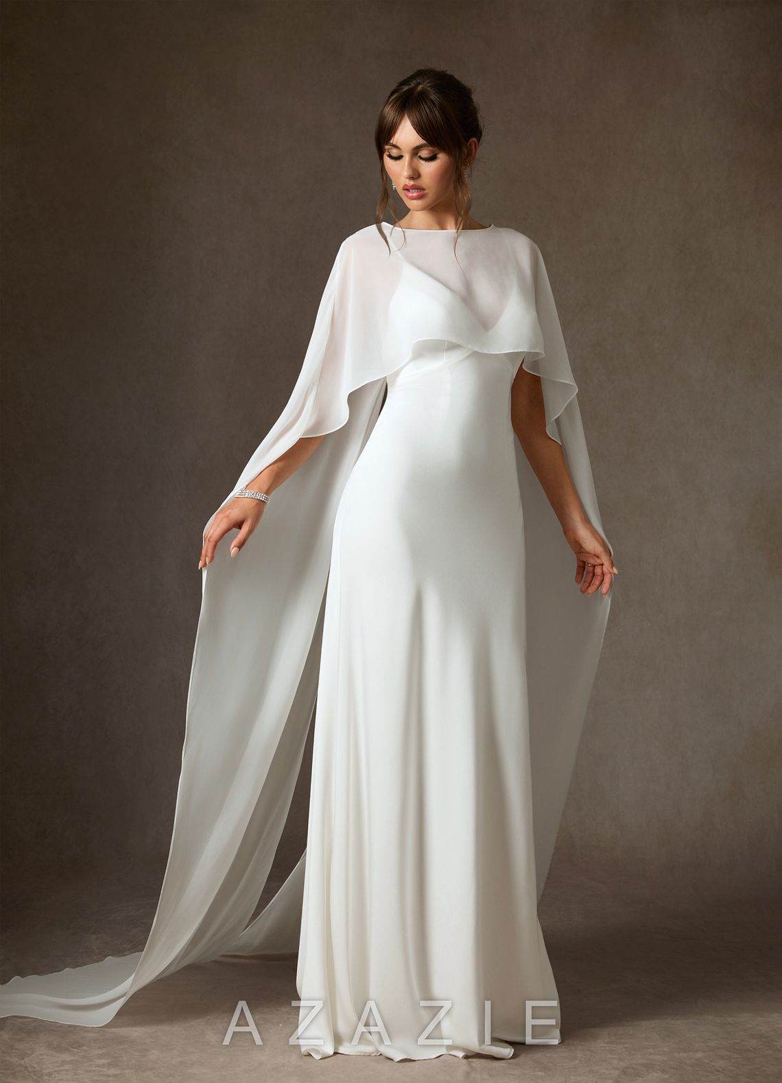 Azazie Caity Diamond White Fit and Flare Crepe Back Satin Dress