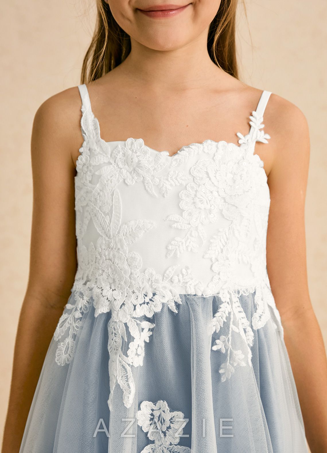 Azazie Coraline Ivory Dusty Blue A-Line Lace Dress ivory/dusty_blue