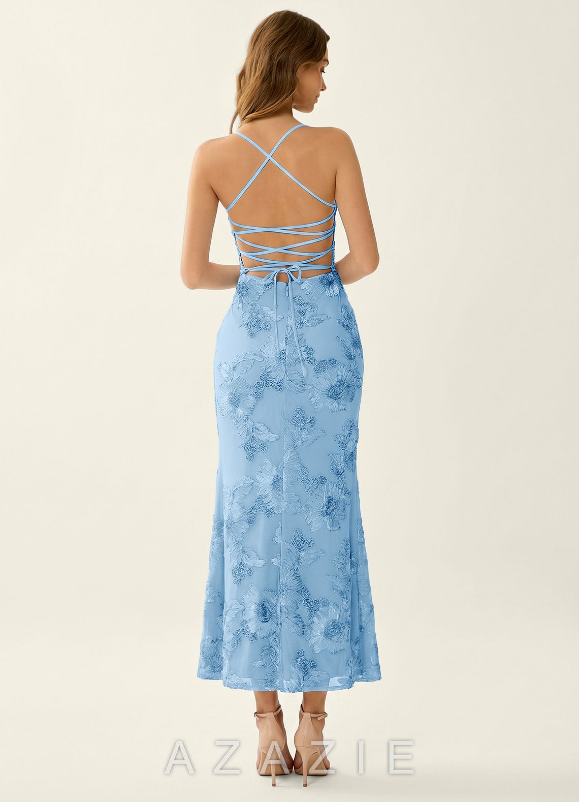 Octavenlly Sky Blue Lace Mesh Wedding Guest  sp_sky_blue_#se310