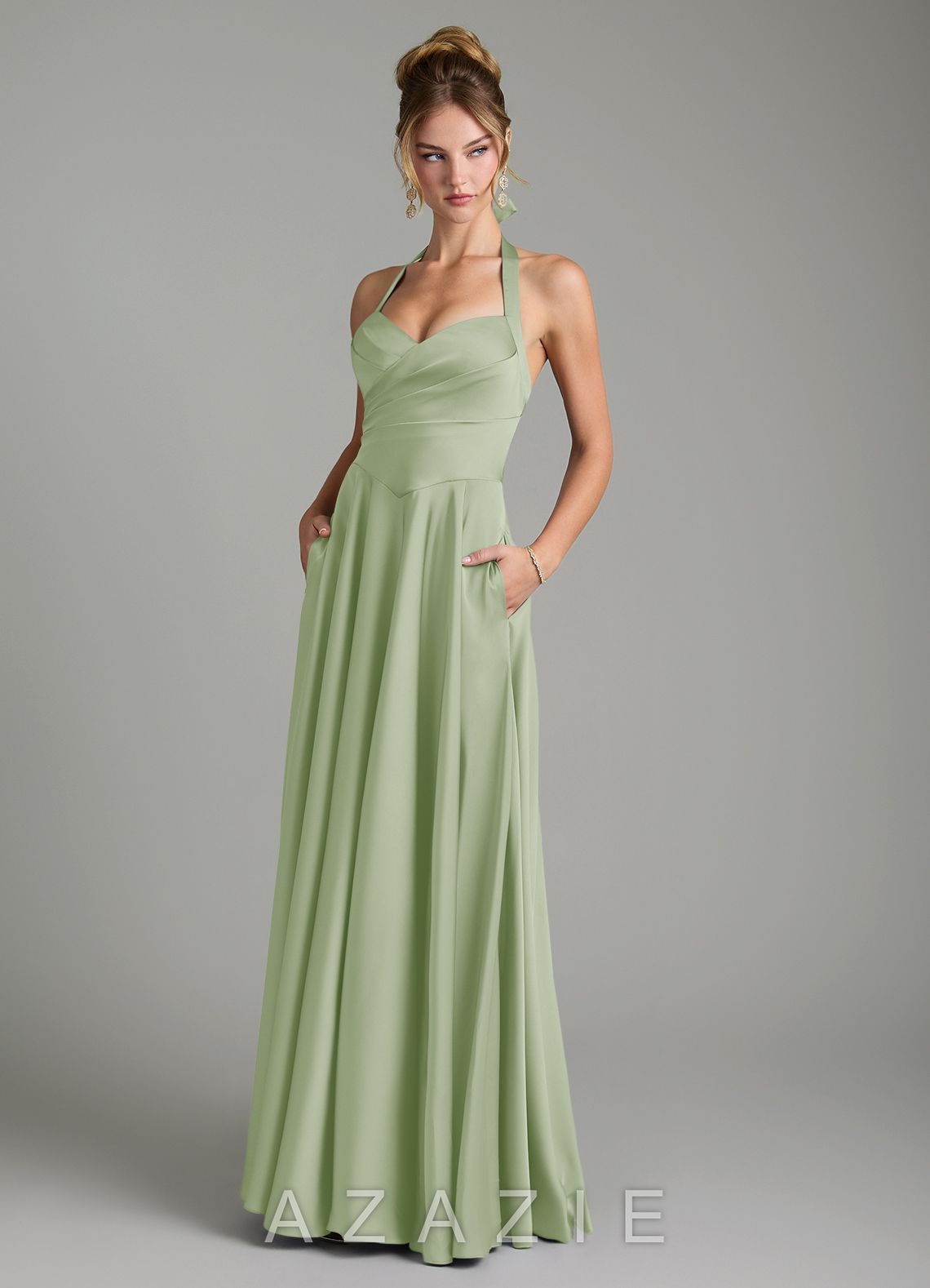 Azazie Tenaya Dusty Sage A-Line Sweetheart Neckline Stretch Satin Dress