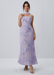 Esperanza Pale Purple Strapless 3D Floral Applique Maxi Dress