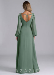 Azazie Liah Eucalyptus A-Line Long Sleeve Chiffon Dress eucalyptus