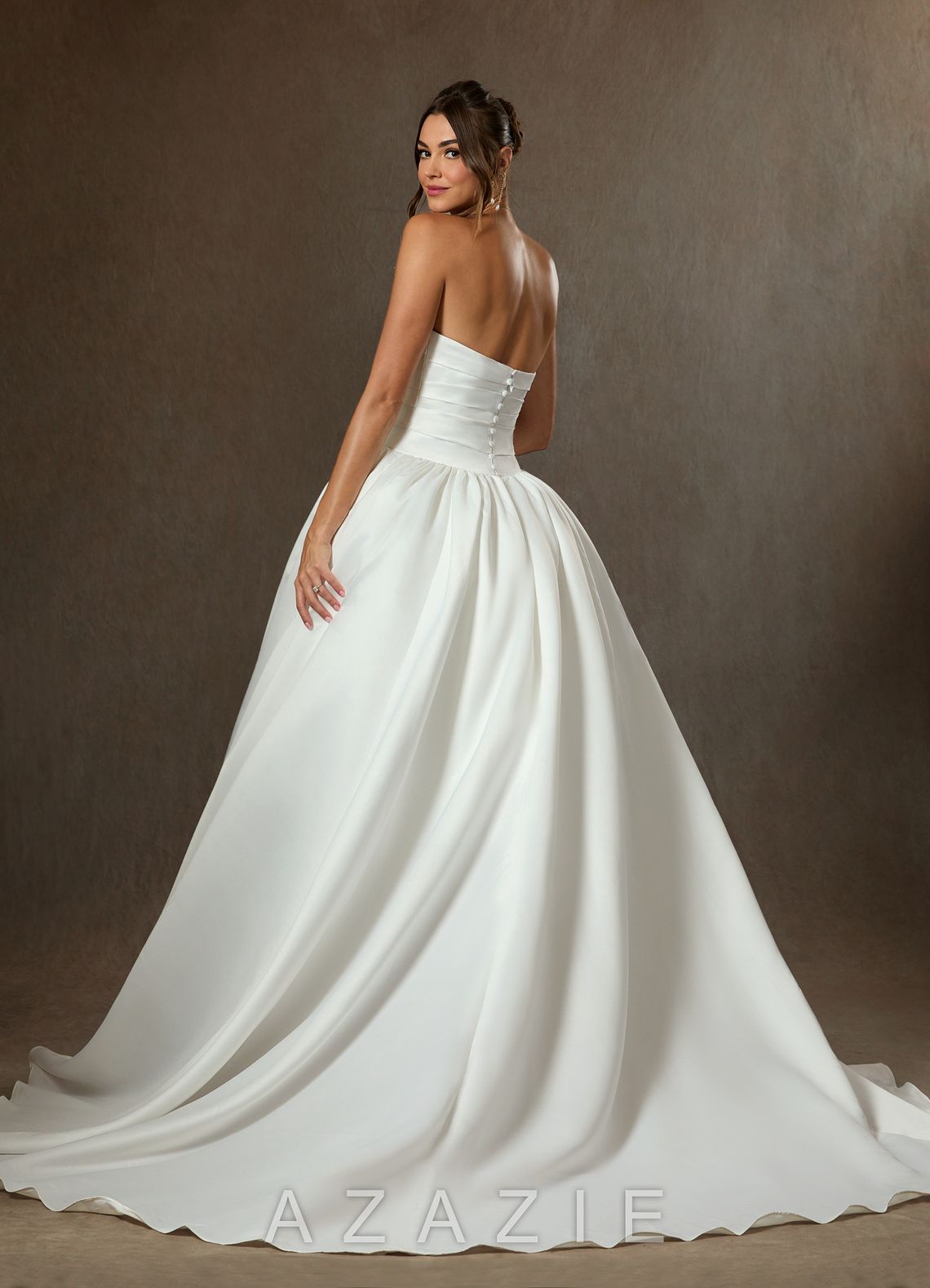 Azazie Lucinda Diamond White Ball-Gown Strapless Matte Satin Dress diamond_white