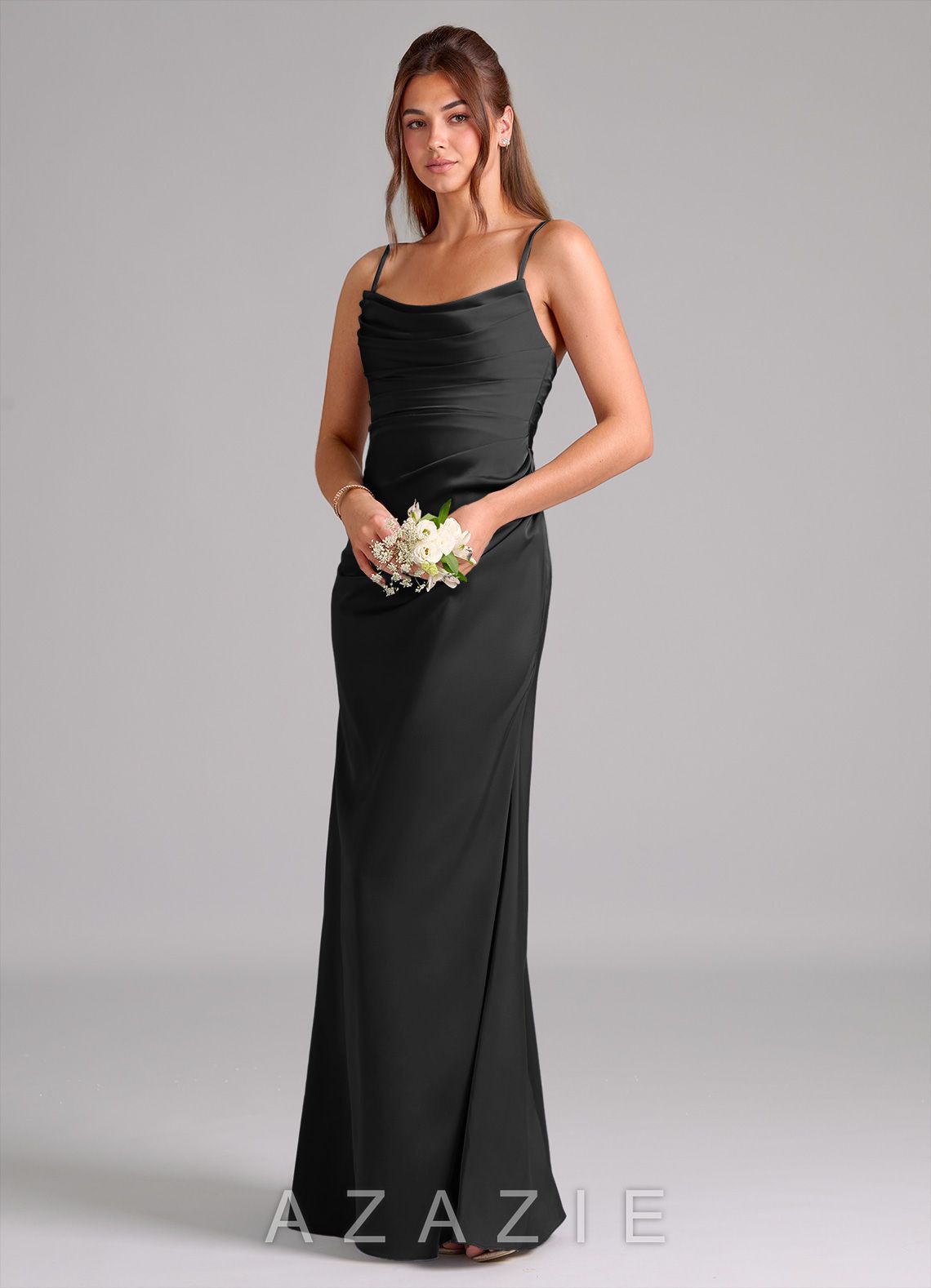 Azazie Lucille Black Mermaid Strapless Stretch Satin Convertible Dress black