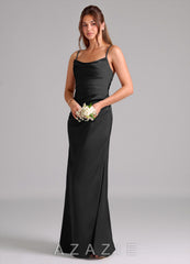 Azazie Lucille Black Mermaid Strapless Stretch Satin Convertible Dress black