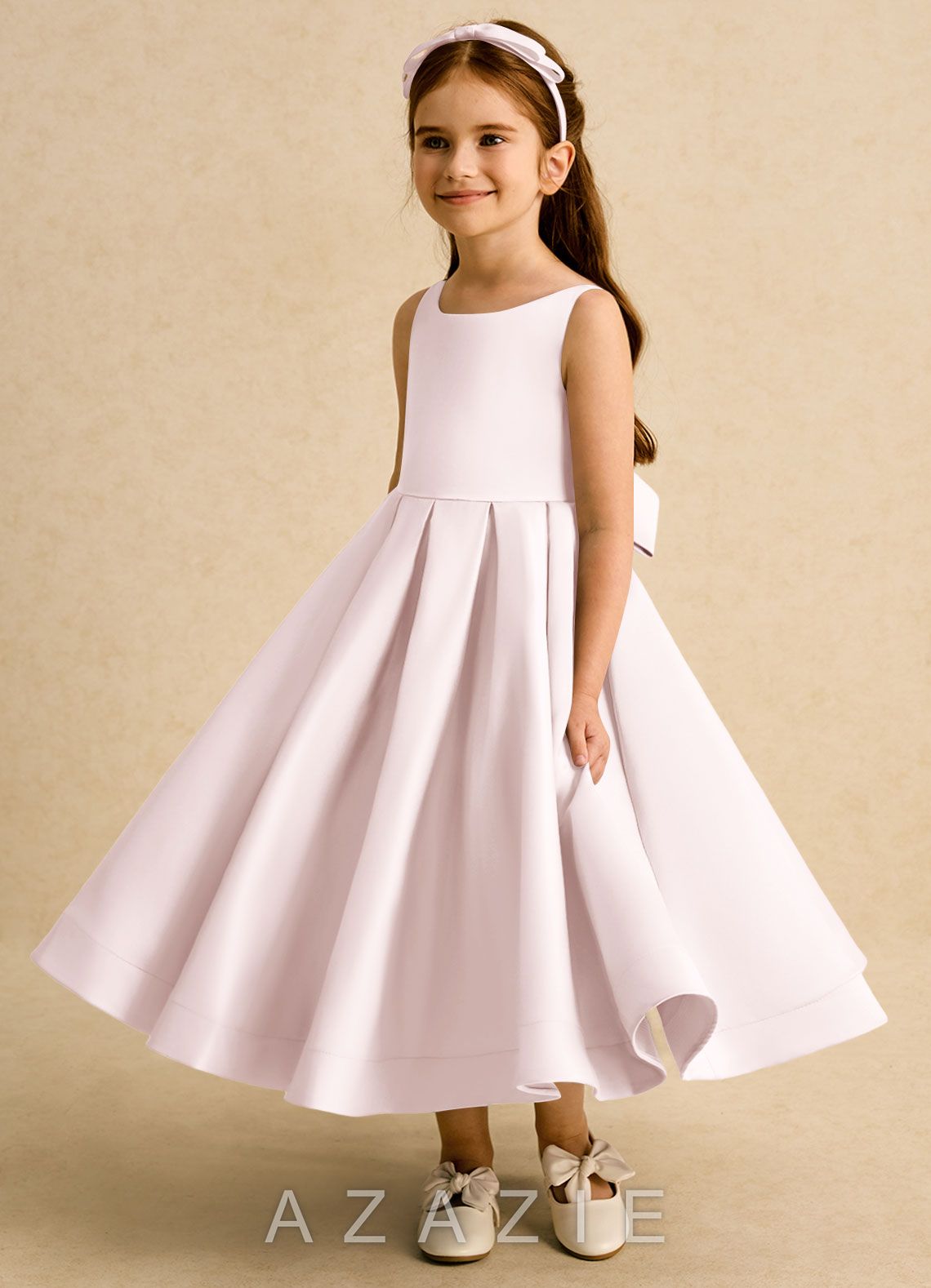 Azazie Babs Blushing Pink Ball-Gown Pleated Matte Satin Dress blushing_pink