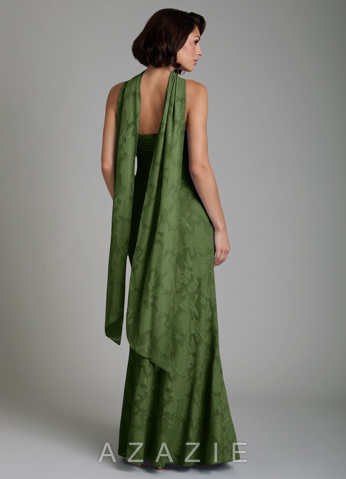 Azazie Saylor Olive Mermaid Strapless Floral Burnout Convertible Dress olive