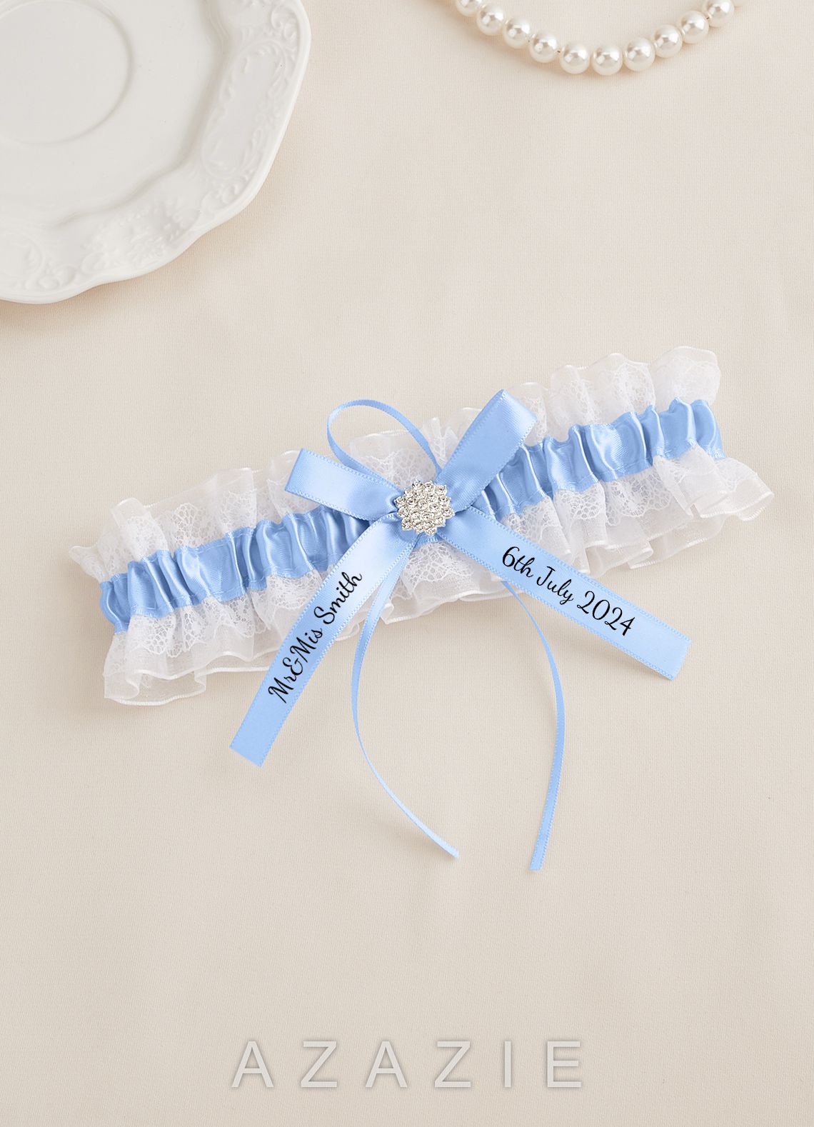 Personalized Lace Blue Wedding Garter