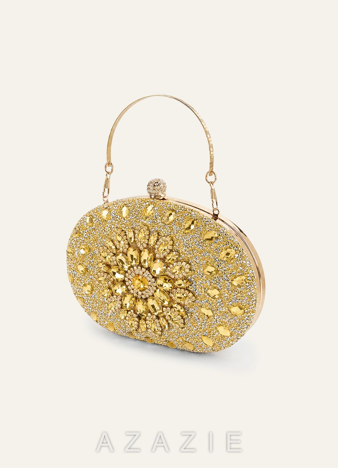 Crystal Sunburst Clutch Bag with Detachable Chain Strap